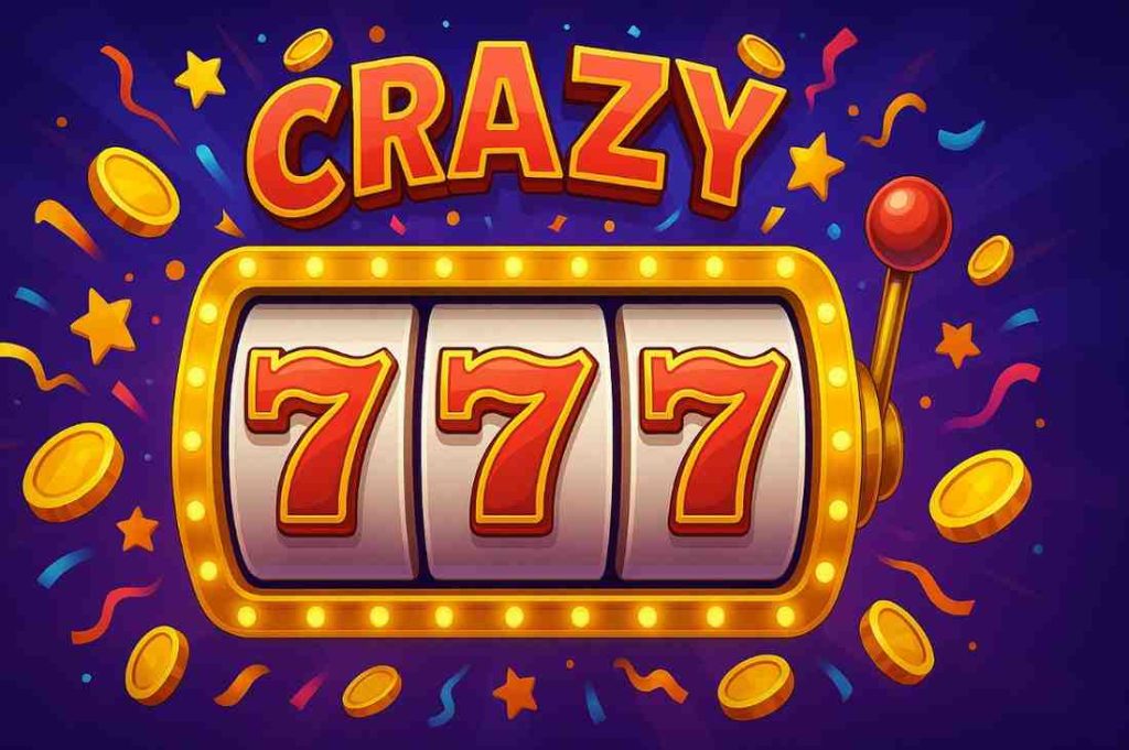 Tela do jogo Crazy777 com símbolos de sete e frutas.