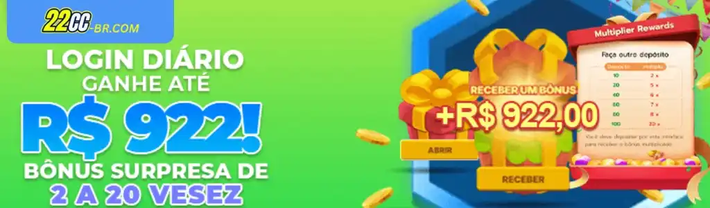 Banner de promoções do app 22CC Cassino