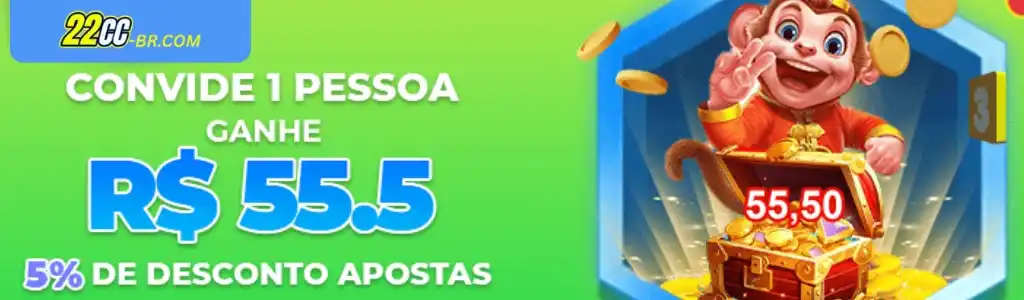 Convide um amigo e ganhe R$55,5 no 22CC cassino